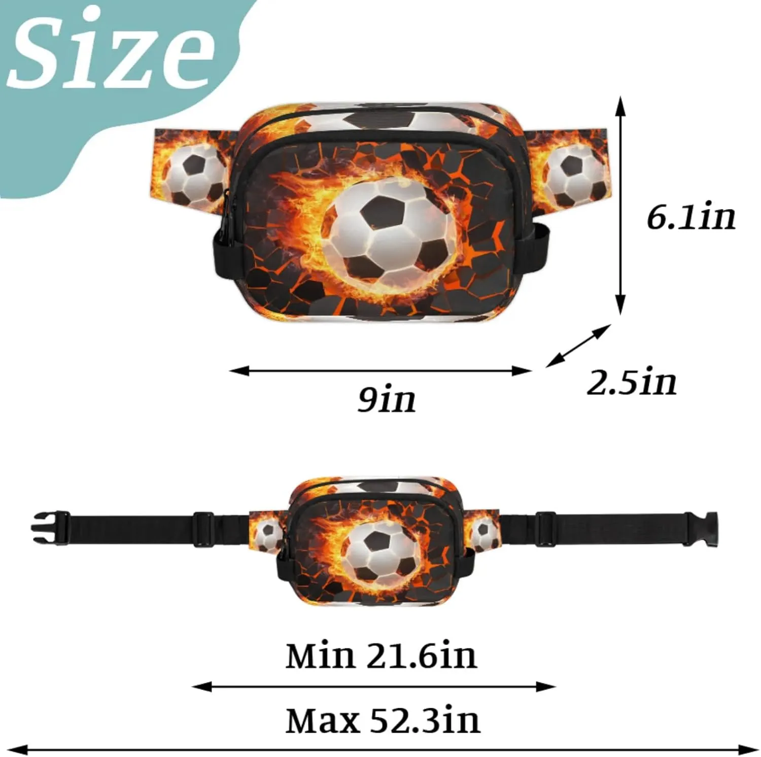 Soccer Fire Fanny Packs Belt Bag Fashion Crossbody Bag Bum Bag Waist Bag with Adjustable Strap for Outdoors Workout Casual Traveling Running Hiking Cycling