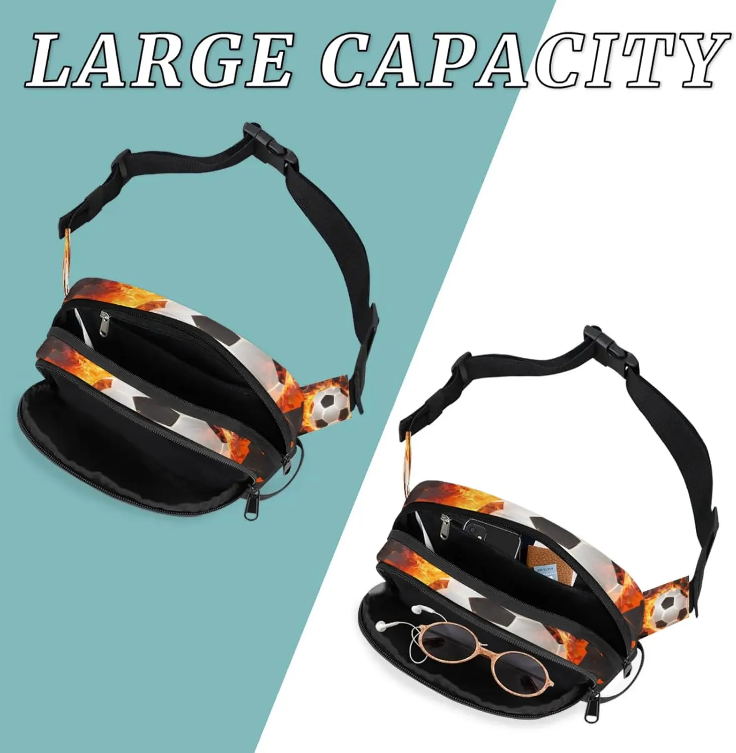 Soccer Fire Fanny Packs Belt Bag Fashion Crossbody Bag Bum Bag Waist Bag with Adjustable Strap for Outdoors Workout Casual Traveling Running Hiking Cycling