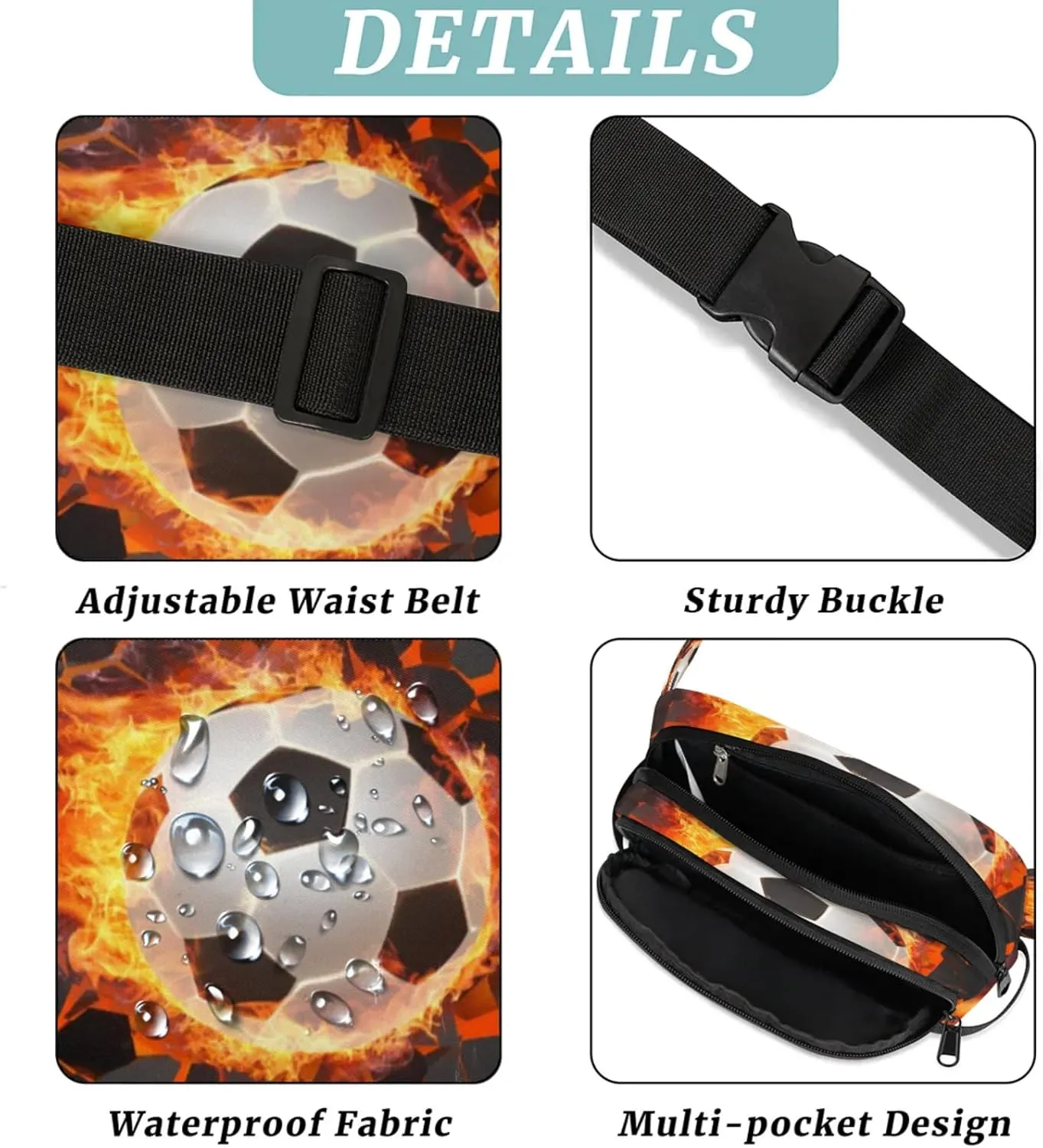 Soccer Fire Fanny Packs Belt Bag Fashion Crossbody Bag Bum Bag Waist Bag with Adjustable Strap for Outdoors Workout Casual Traveling Running Hiking Cycling