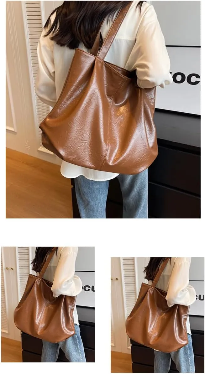 Soft Leather Hobo Bags for Women Vintage Slouchy Tote Bag Hobo Purses and Handbags Large Capacity Shoulder Bag