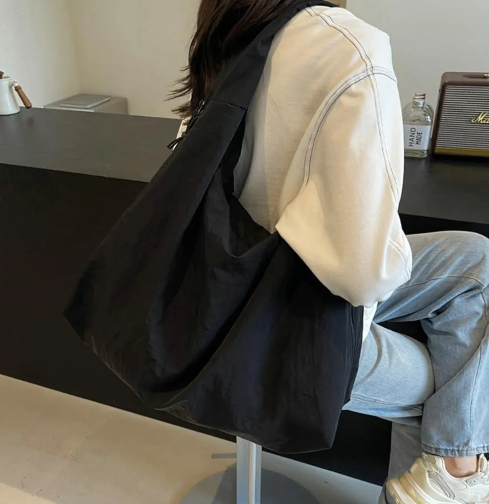 Solid Color Draped Tote Bag for Woman Large Capacity Shoulder Bag Versatile Slouchy Hobo Bag Travel Sport Everyday Use