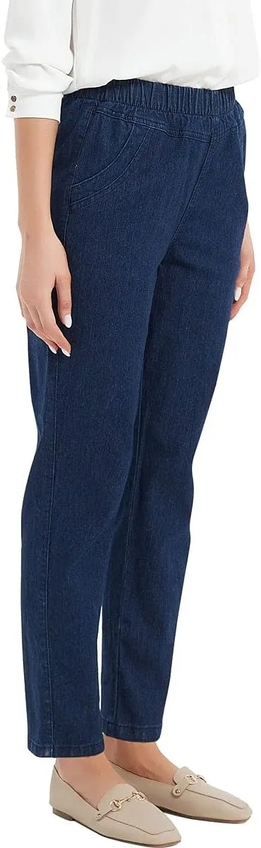 Soojun Women's Elastic Waist Jeans Stretch Pull On Pants