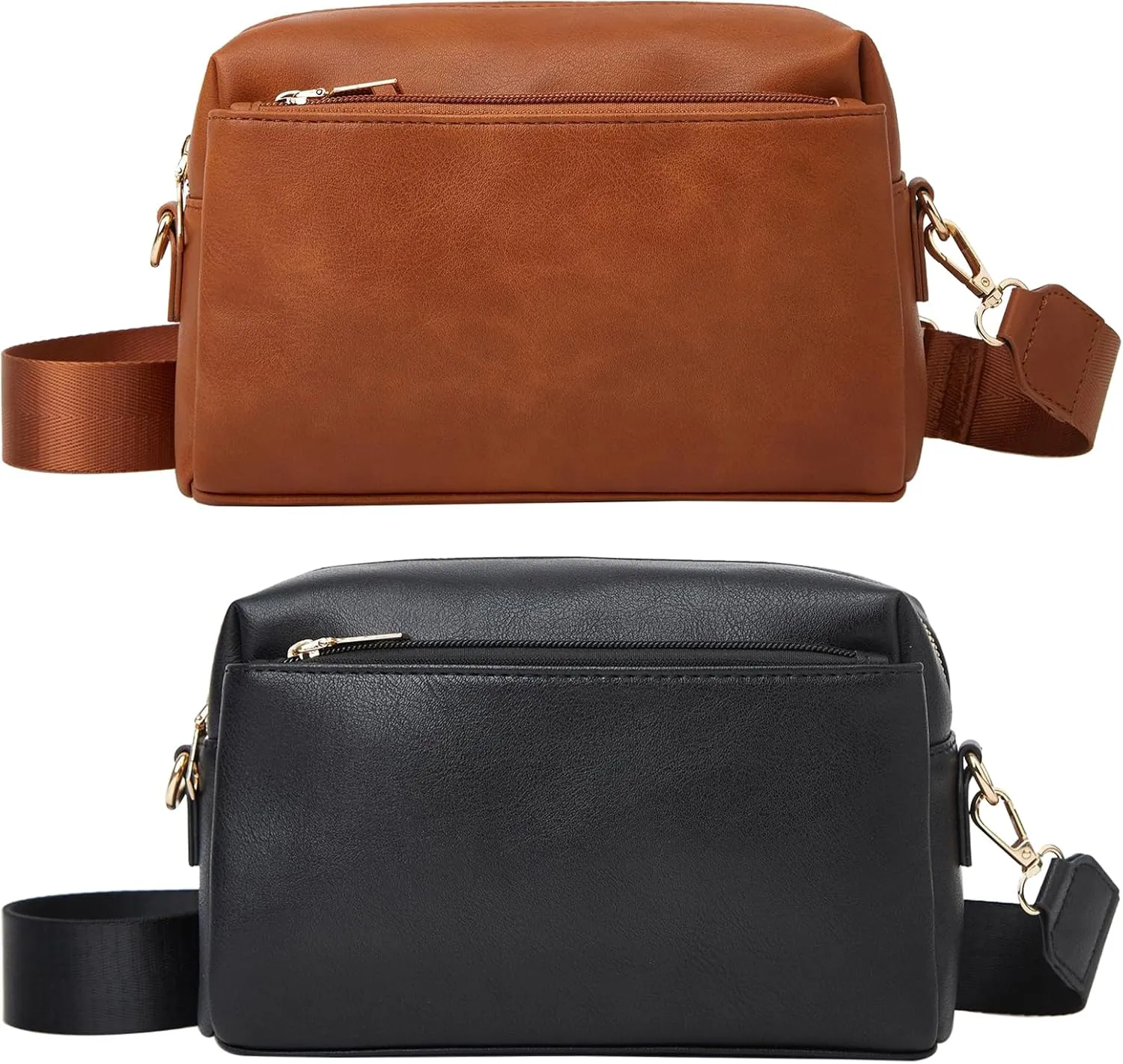 SOTOGO 2 Pieces Traple Zip Crossbody Bags for Women Small Crossbody Bags Shoulder Handbag for Women Girls, Black and Yellow Brown