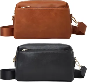 SOTOGO 2 Pieces Traple Zip Crossbody Bags for Women Small Crossbody Bags Shoulder Handbag for Women Girls, Black and Yellow Brown