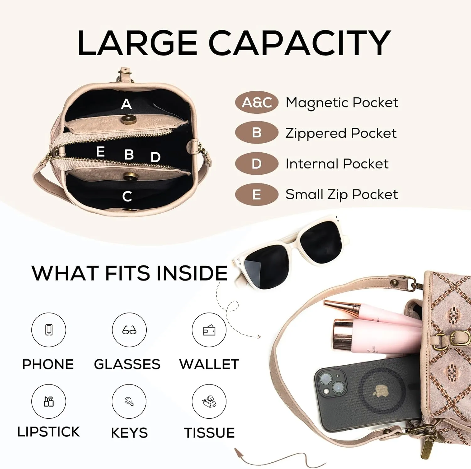 Southwest Bucket Purse for Women, Aztec Shoulder Crossbody Bag, Purse With Adjustable Strap, PU Leather