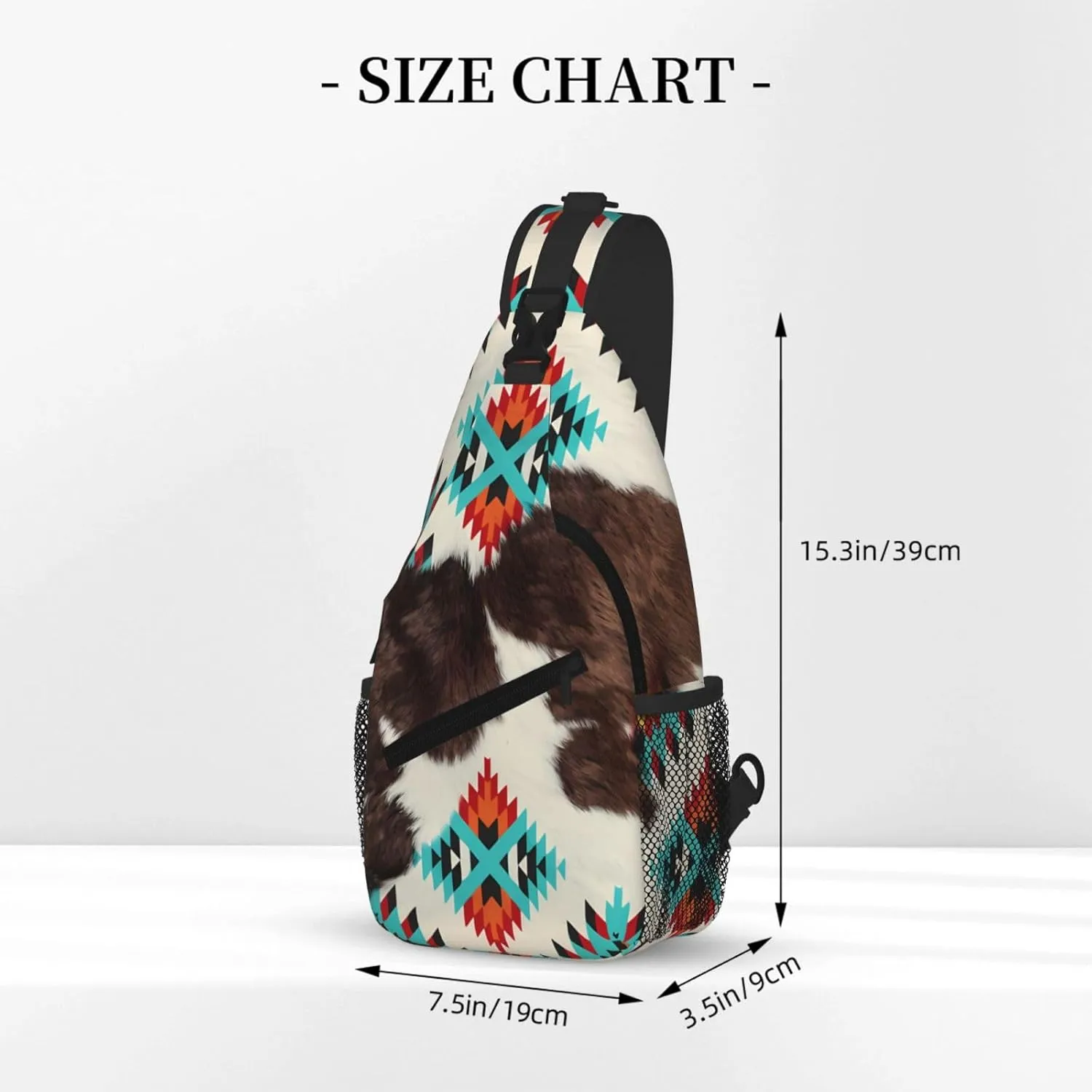 Southwestern Cowhide Aztec Pattern Small Sling Bag For Women Men, Sling Backpack Chest Daypack Crossbody Bag