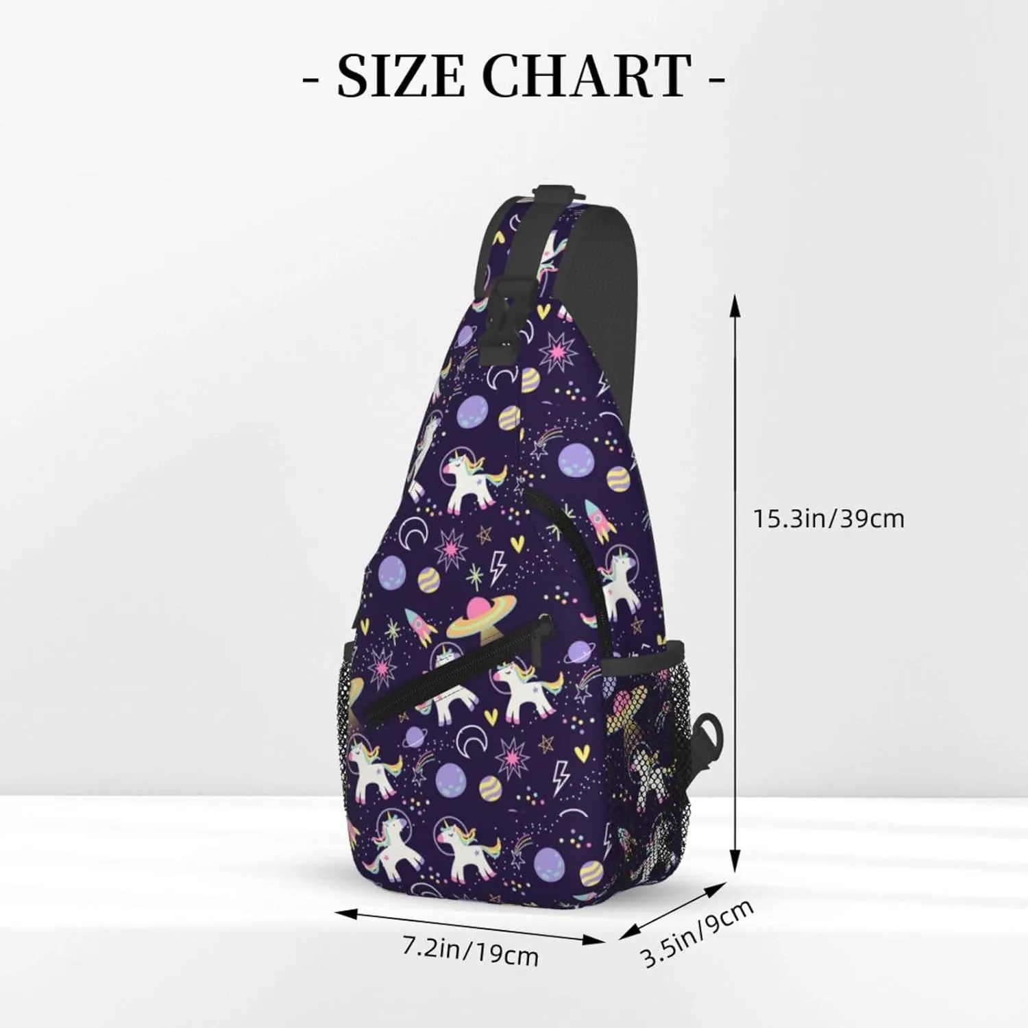Space Planets Rainbow Unicorns Chest Sling Bag Crossbody Shoulder Backpack Bag Gym Cycling Travel Hiking Daypack Cross Bag