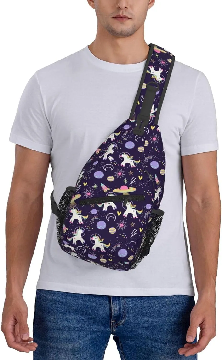 Space Planets Rainbow Unicorns Chest Sling Bag Crossbody Shoulder Backpack Bag Gym Cycling Travel Hiking Daypack Cross Bag