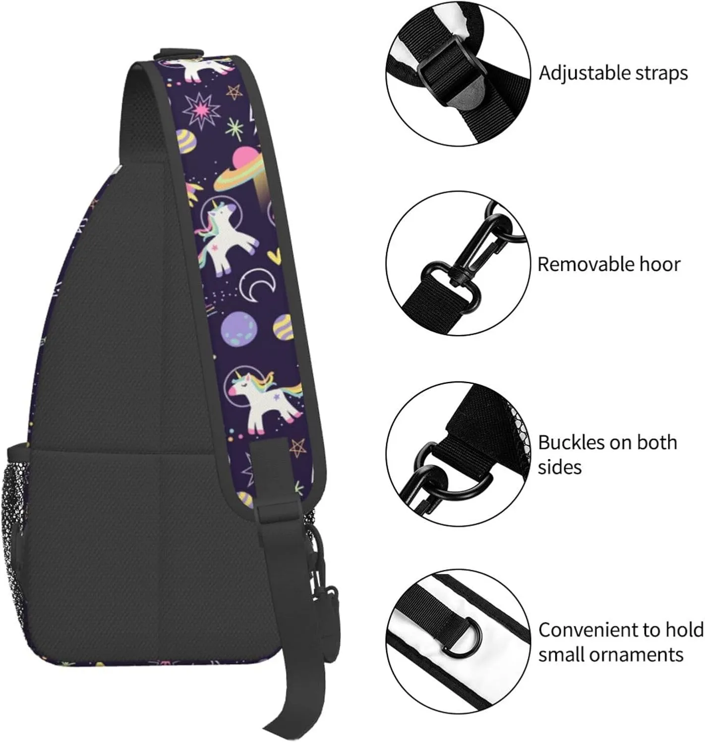 Space Planets Rainbow Unicorns Chest Sling Bag Crossbody Shoulder Backpack Bag Gym Cycling Travel Hiking Daypack Cross Bag