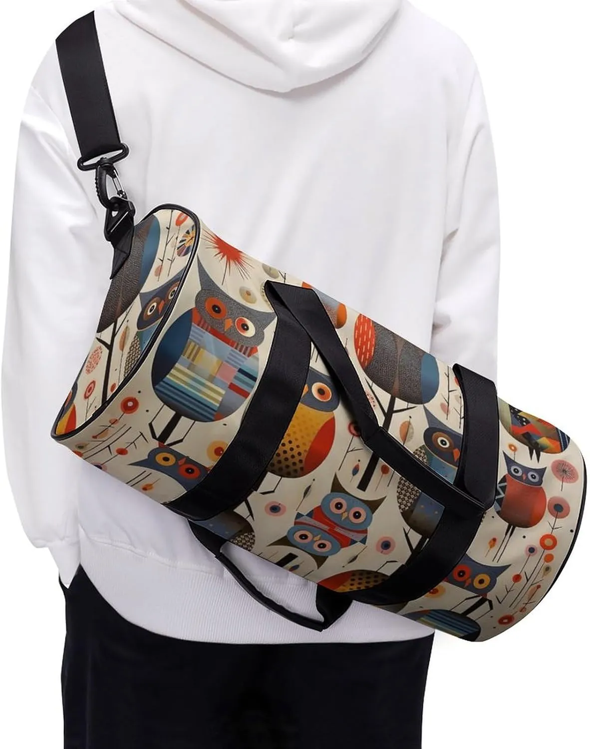Sports Gym Bag for Women Men Travel Duffel Bag Tote Weekender Bag Patchwork Owl Carry on Overnight Bag for Travel Swimming Fitness Workout Sports Duffle Bag