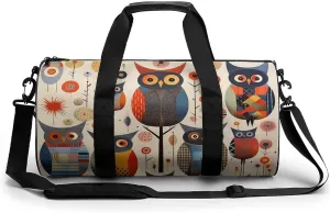 Sports Gym Bag for Women Men Travel Duffel Bag Tote Weekender Bag Patchwork Owl Carry on Overnight Bag for Travel Swimming Fitness Workout Sports Duffle Bag