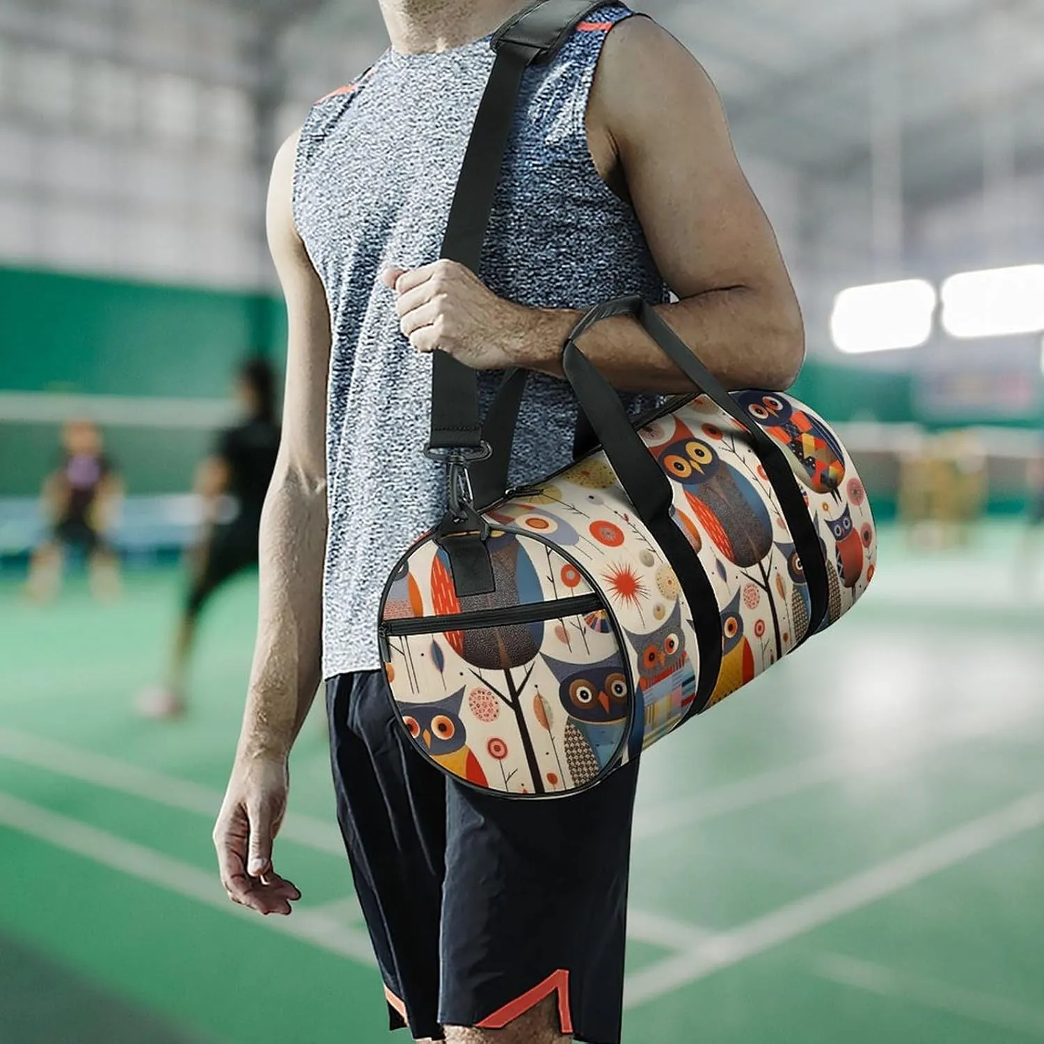 Sports Gym Bag for Women Men Travel Duffel Bag Tote Weekender Bag Patchwork Owl Carry on Overnight Bag for Travel Swimming Fitness Workout Sports Duffle Bag