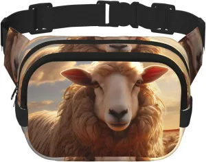 Square Double Layer Waist Bag - Crossbody Bag/Adjustable Strap Chest,for Travel Workout Running print Australian sheep