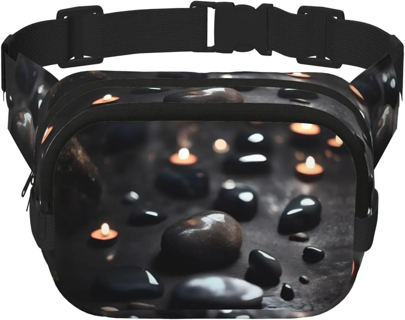 Square Double Layer Waist Bag - Crossbody Bag/Adjustable Strap Chest,for Travel Workout Running print Black Mystery Heart Stone