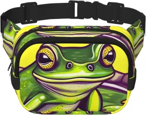Square Double Layer Waist Bag - Crossbody Bag/Adjustable Strap Chest,for Travel Workout Running print Frog in a pond