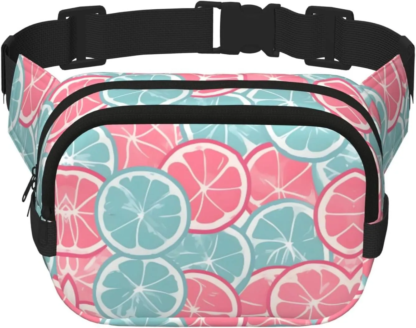 Square Double Layer Waist Bag - Crossbody Bag/Adjustable Strap Chest,for Travel Workout Running print Pink Blue Citrus Slices