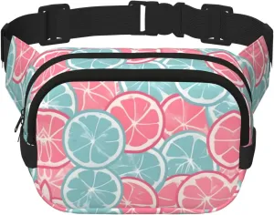 Square Double Layer Waist Bag - Crossbody Bag/Adjustable Strap Chest,for Travel Workout Running print Pink Blue Citrus Slices