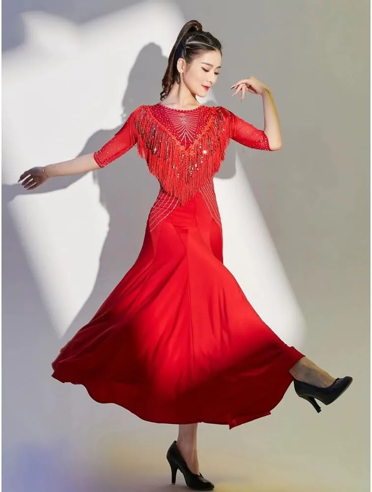 Standard Dance Dress Ballroom Competition Dresses Tassel Tango Waltz Modern Performance Costume Flamenco Practice Skirt