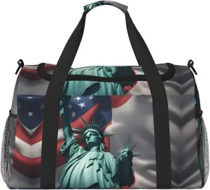 Statue Of Liberty Flag Weekender Overnight Carry On Bag, For Women Men, Perfect For Frequent Flyers