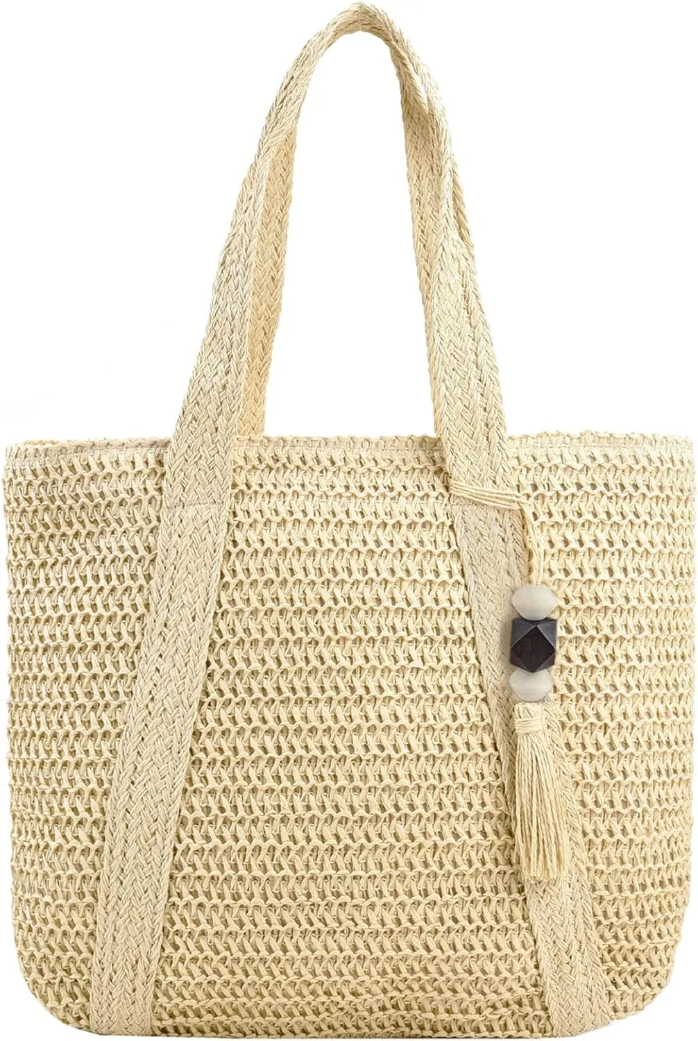 Straw Bags for Women Beach Bag Woven Tote Bag Shoulder Handbag Boho Straw Purse 2025 Large Beach Bag with Tassels for Vacation Beige