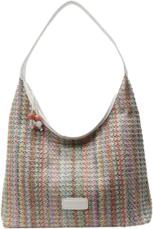 Straw Beach Bag Cute Tote Bag with Zipper Large Handbag Shoulder Purse Top-handle Slouchy Bag 2025