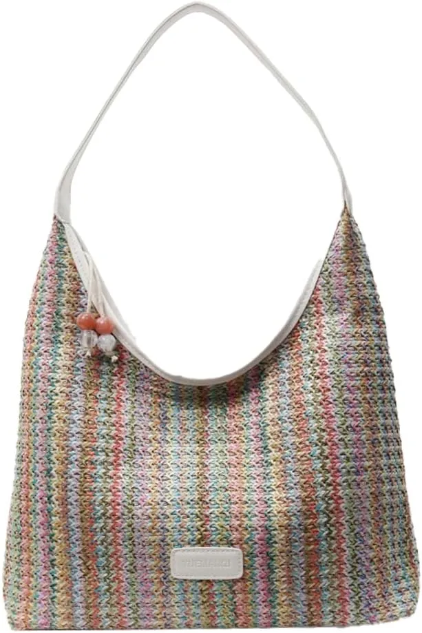 Straw Beach Bag Cute Tote Bag with Zipper Large Handbag Shoulder Purse Top-handle Slouchy Bag 2025