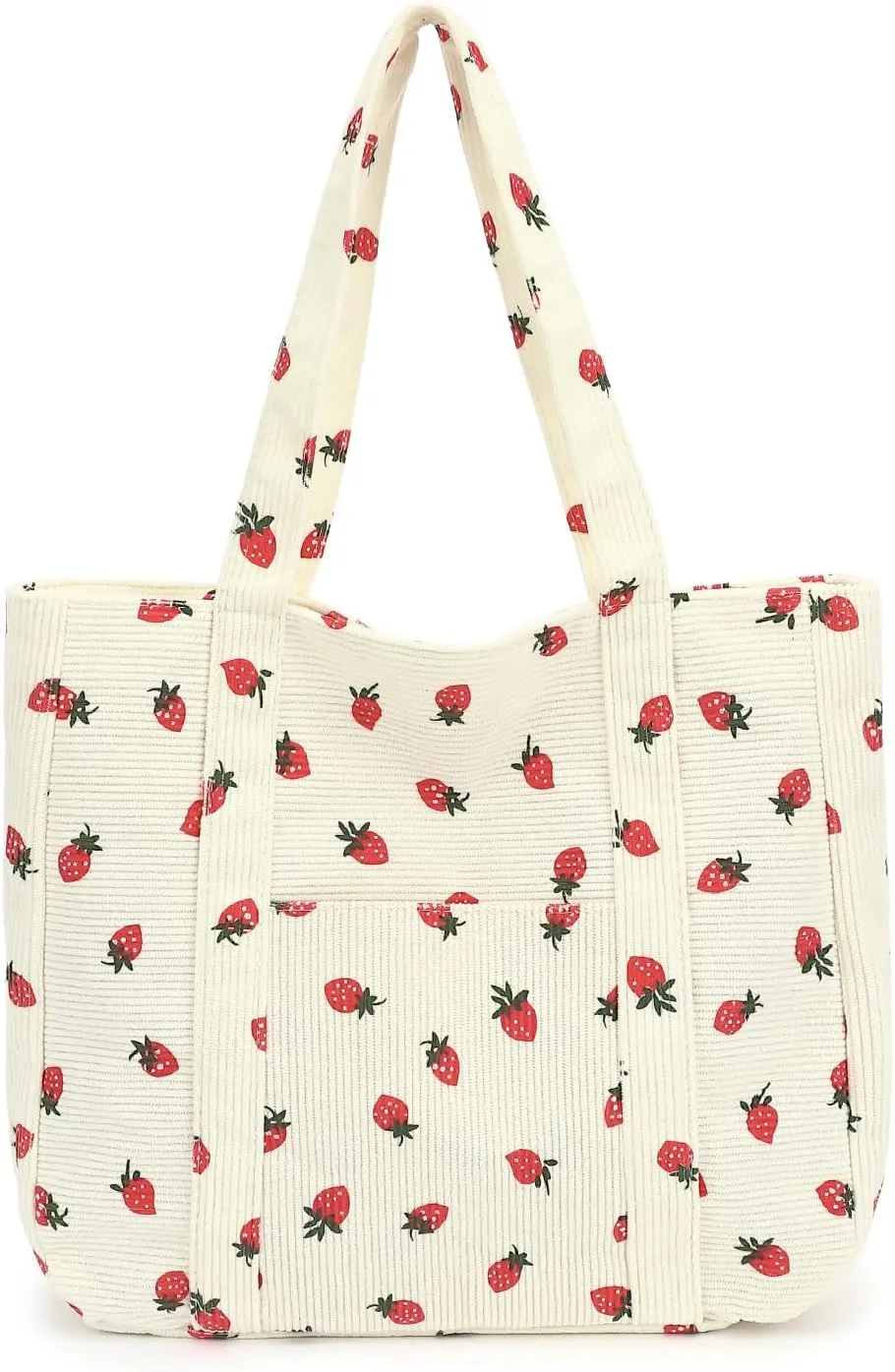 Strawberry Tote Bag With Zipper, Cute Corduroy Tote Bags For School, Large Work Bags For Women