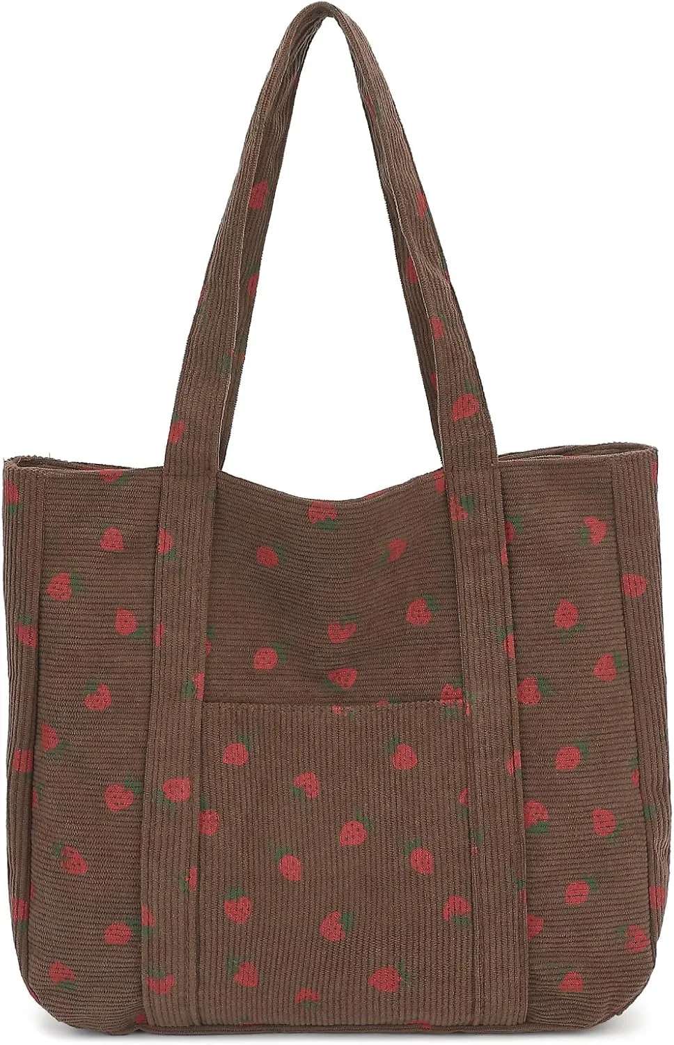 Strawberry Tote Bag With Zipper, Cute Corduroy Tote Bags For School, Large Work Bags For Women
