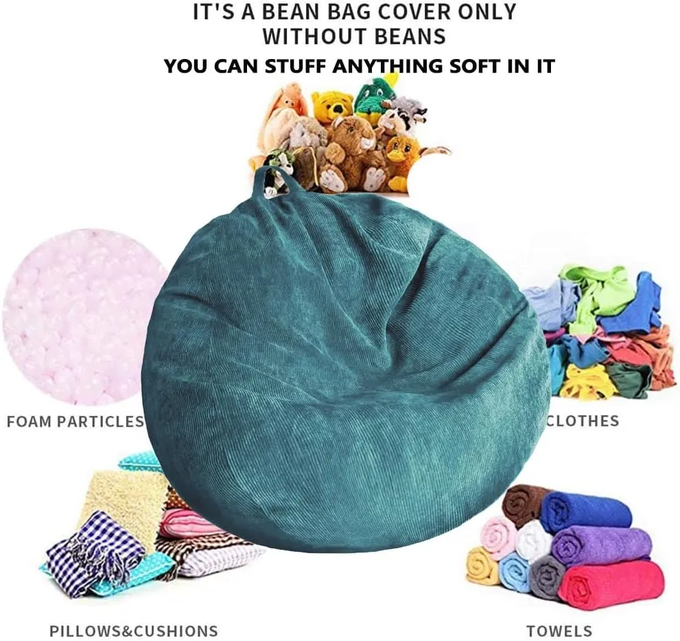 Stuffed Animal Storage Bean Bag Chair Cover (No Filler) Washable Ultra Soft Corduroy Bean Bag Cover for Organizing Plush Toys or Textile, Sack Bean Bag for Adults, Teens