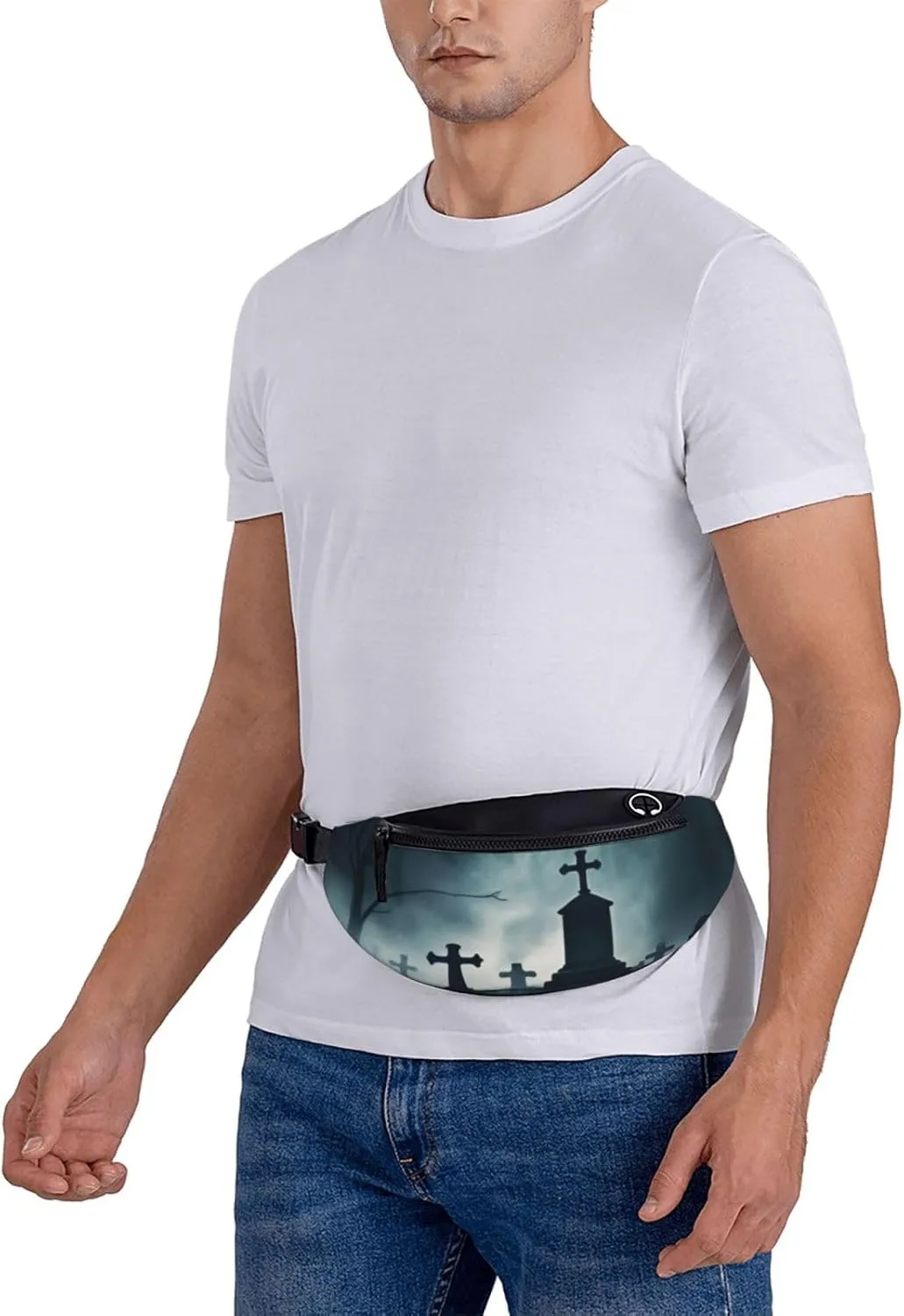 Stylish 3d Horror Ghost Skull Bumbags Waist Fanny Pack For Women Ladies Men Lightweight Bum Bag With Zip Pockets Adjustable Belt For Dog Walking Running Cycling Hiking Outdoor Sport