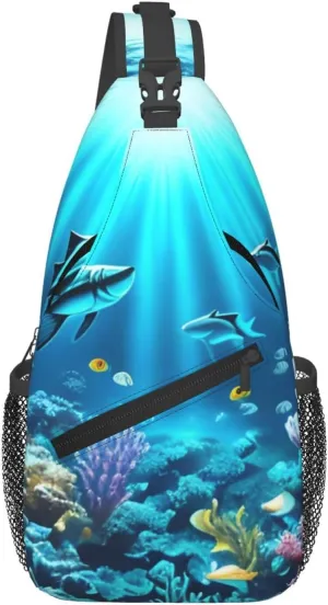 Submarine Coral Rays Patterned multifunctional crossbody chest bag, suitable for casual hiking, unisex, convenient travel backpack