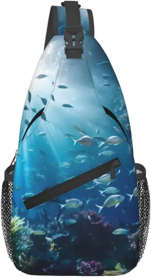 submarine world Patterned multifunctional crossbody chest bag, suitable for casual hiking, unisex, convenient travel backpack