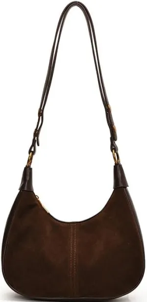 Suede Bags for Women Brown Suede Purse Suede Shoulder Bag Fall Purses Handbag Crescent Half Moon Bag Hobo Handbag (Dark Brown)