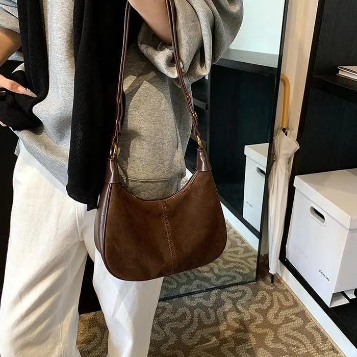 Suede Bags for Women Brown Suede Purse Suede Shoulder Bag Fall Purses Handbag Crescent Half Moon Bag Hobo Handbag (Dark Brown)