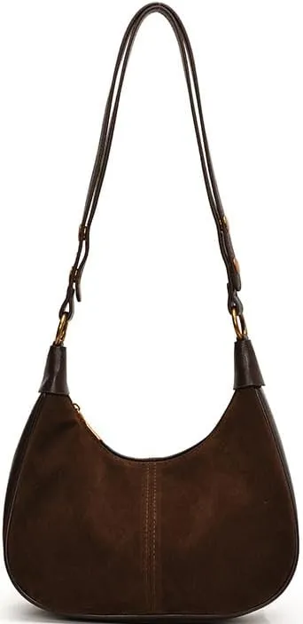 Suede Bags for Women Brown Suede Purse Suede Shoulder Bag Fall Purses Handbag Crescent Half Moon Bag Hobo Handbag (Dark Brown)