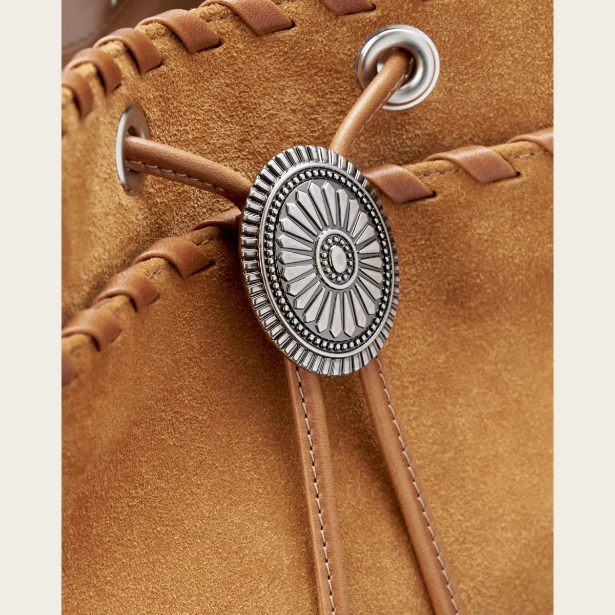 Suede Bolo Bucket Bag