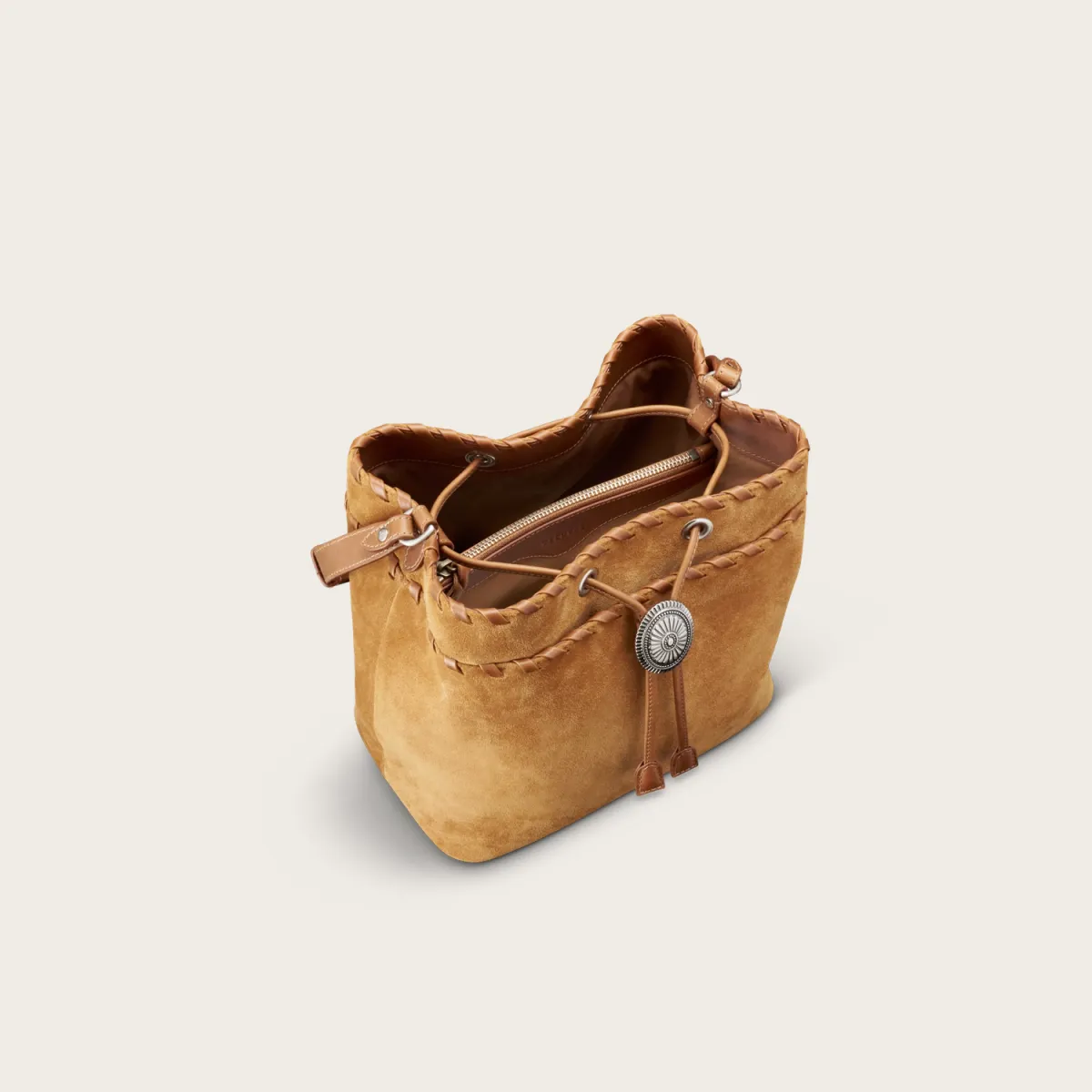 Suede Bolo Bucket Bag
