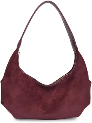 Suede Crescent Tote Bag for Women Half Moon Hobo Shoulder Bag Faux Suede Slouchy Crescent Handbag Vintage Suede Purse