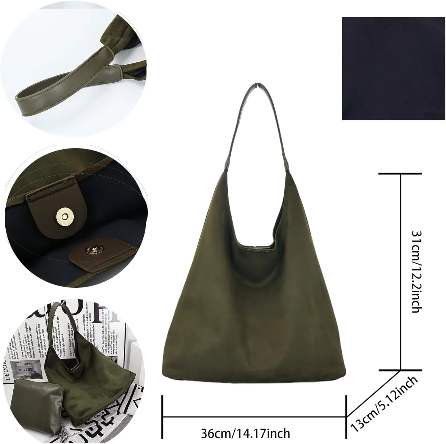 Suede Hobo Bag for Women-Suede Purse Slouchy Brown Tote Handbag, Large Shoulder bag for Travel and Work