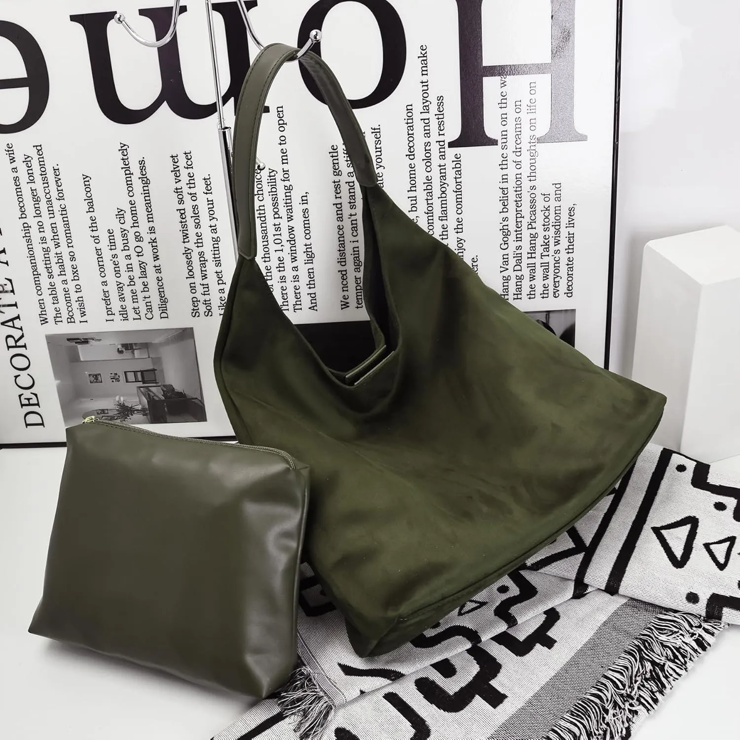 Suede Hobo Bag for Women-Suede Purse Slouchy Brown Tote Handbag, Large Shoulder bag for Travel and Work