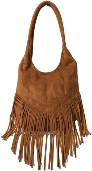 Suede Shoulder Tote Bag for Women Soft Large Purse Trendy Top Handle Satchel Travel Handbag with Tassels