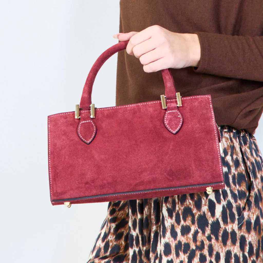 Suede structured handbags with metal accents wholesale
