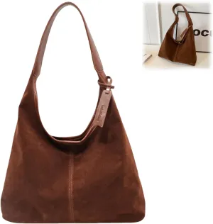 Suede Tote Bag for Women, Womens Purse Slouchy Hobo Handbag Brown Retro Top Handle Bag, Fashion Shoulder Satchel Work Bags