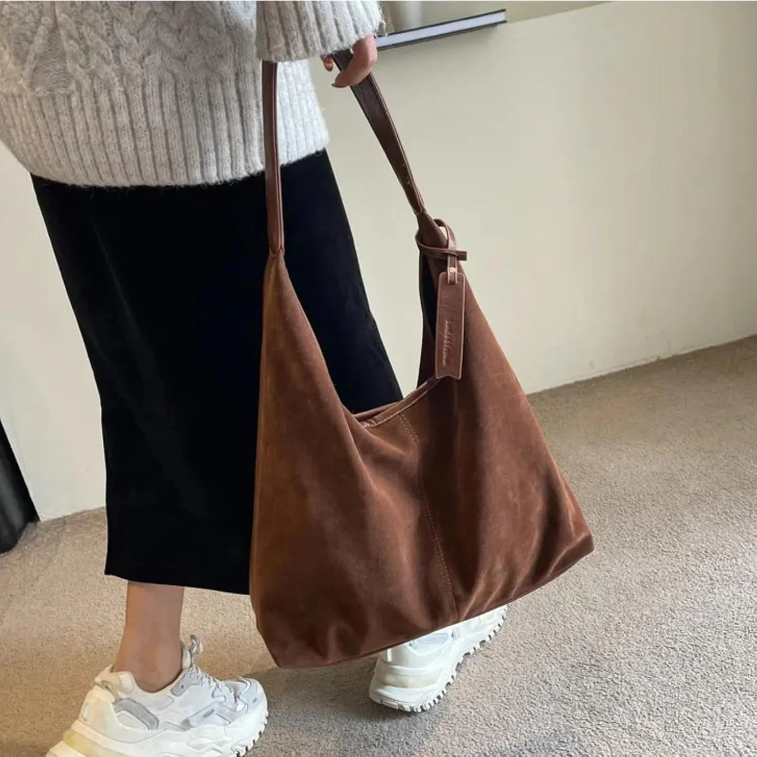Suede Tote Bag for Women, Womens Purse Slouchy Hobo Handbag Brown Retro Top Handle Bag, Fashion Shoulder Satchel Work Bags