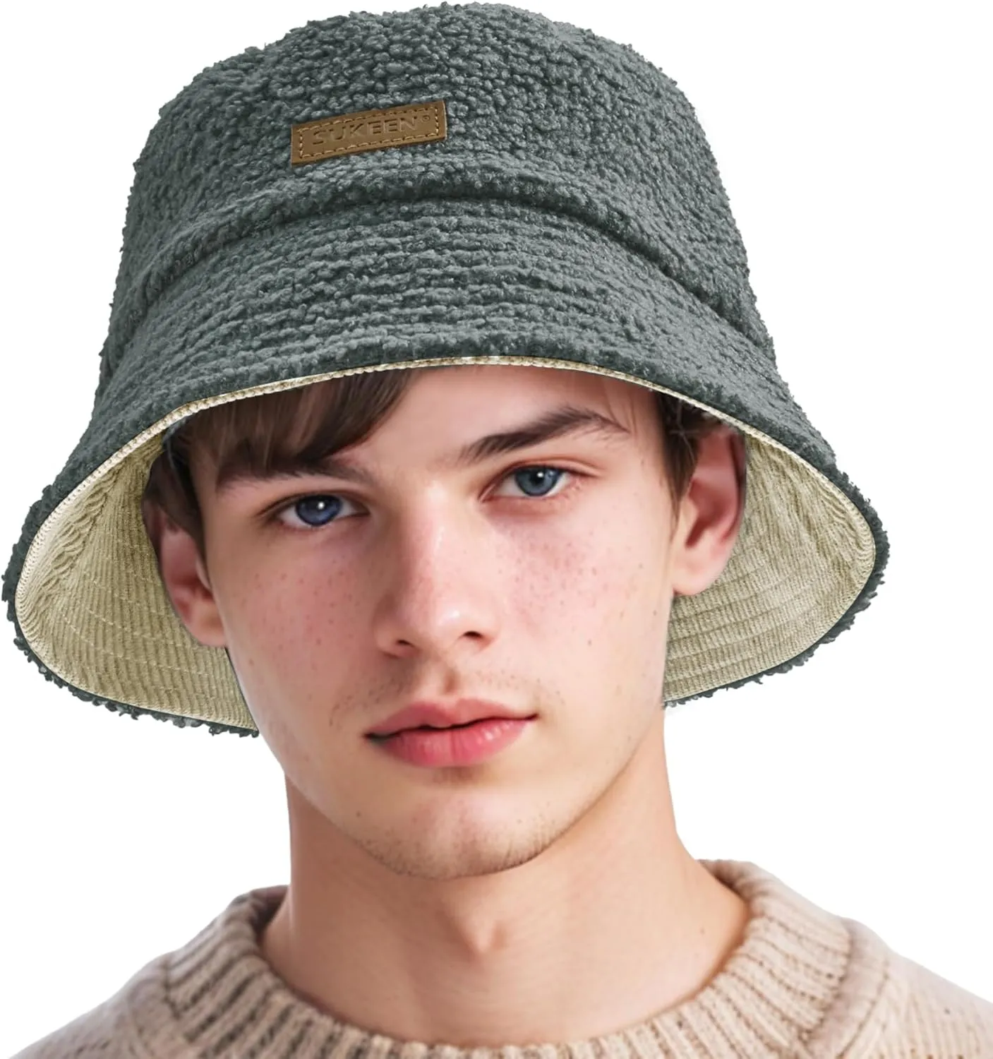 Sukeen Winter Bucket Hat for Women Men Double Side Wear Warm Hat Faux Fur Plush Winter Hat Trendy Fisherman Cap for Daily