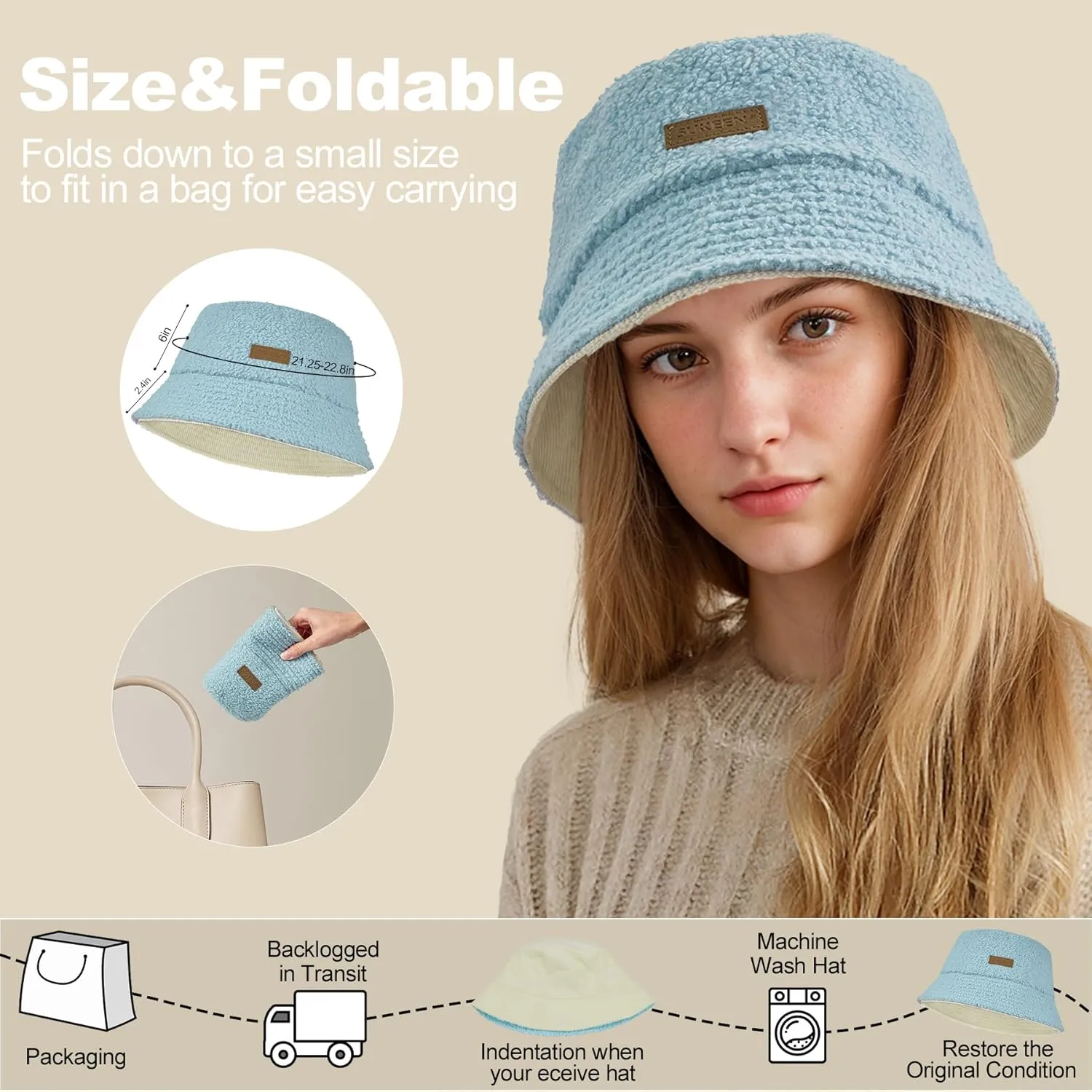 Sukeen Winter Bucket Hat for Women Men Double Side Wear Warm Hat Faux Fur Plush Winter Hat Trendy Fisherman Cap for Daily