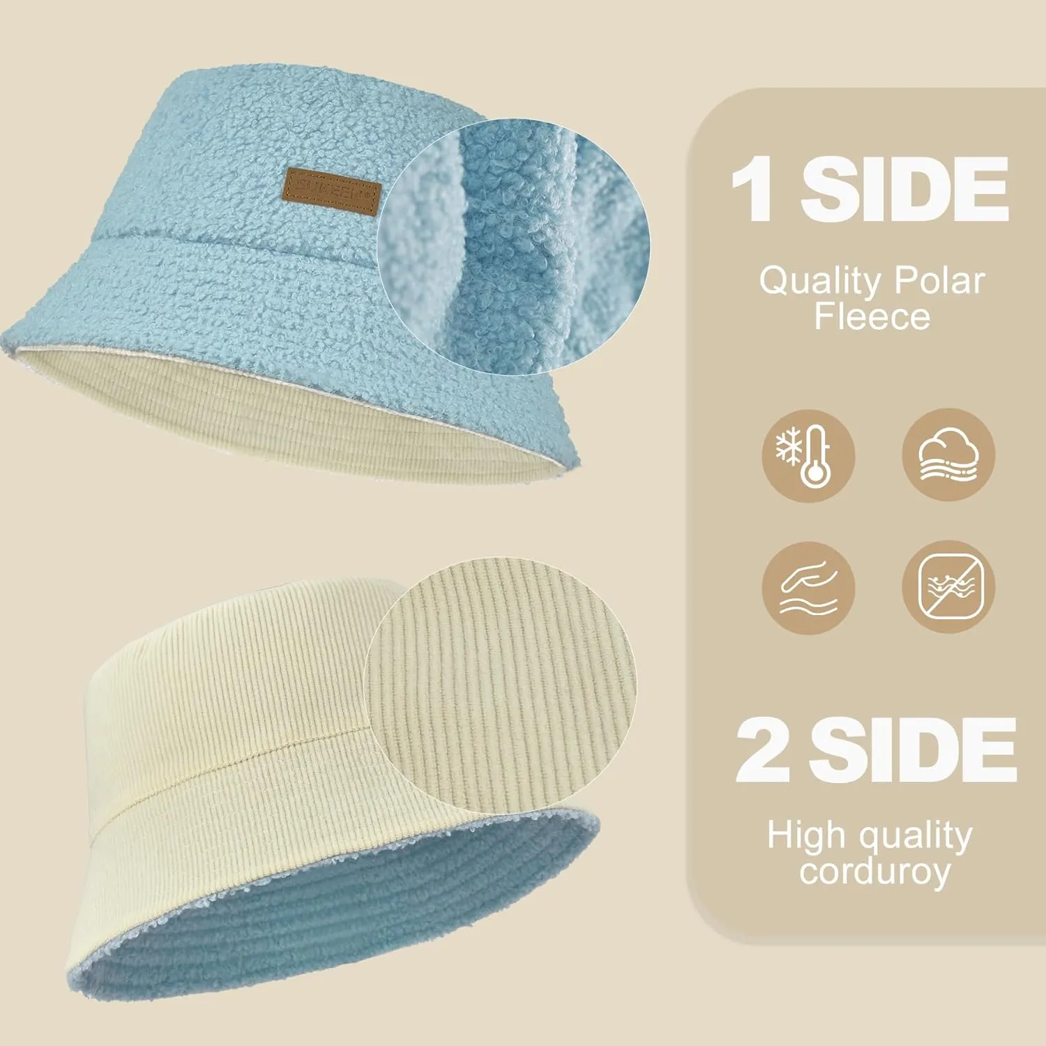 Sukeen Winter Bucket Hat for Women Men Double Side Wear Warm Hat Faux Fur Plush Winter Hat Trendy Fisherman Cap for Daily