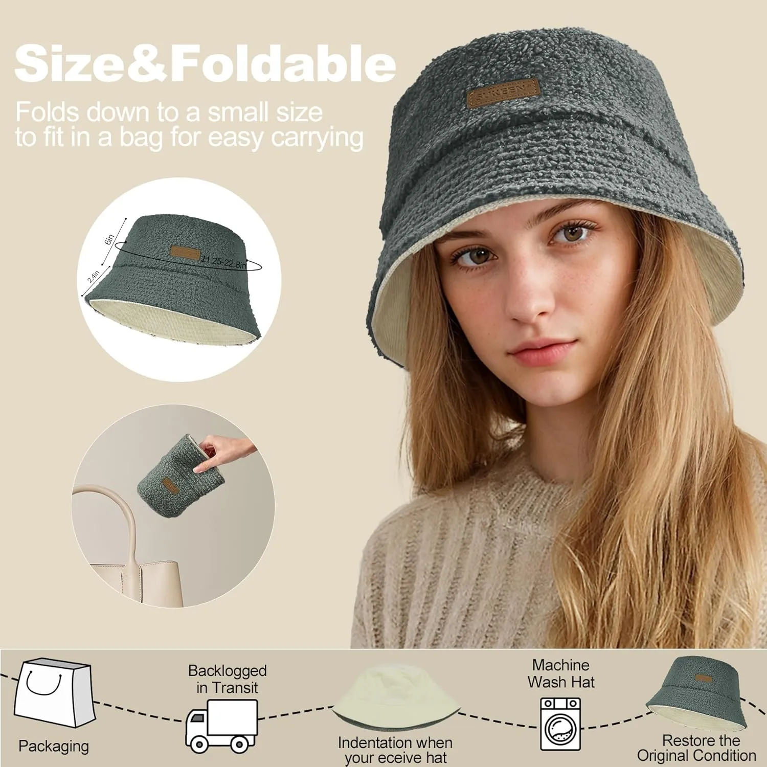 Sukeen Winter Bucket Hat for Women Men Double Side Wear Warm Hat Faux Fur Plush Winter Hat Trendy Fisherman Cap for Daily