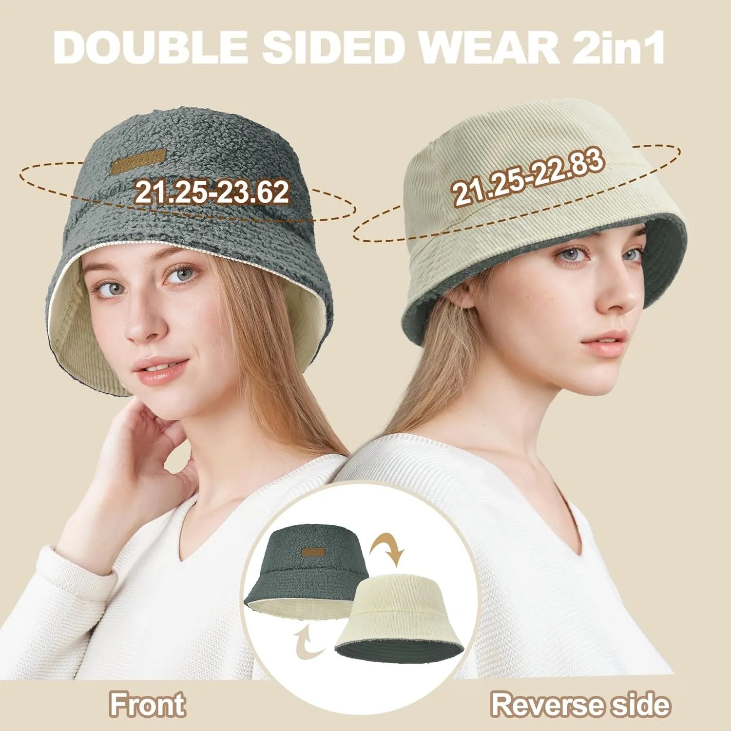 Sukeen Winter Bucket Hat for Women Men Double Side Wear Warm Hat Faux Fur Plush Winter Hat Trendy Fisherman Cap for Daily