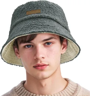 Sukeen Winter Bucket Hat for Women Men Double Side Wear Warm Hat Faux Fur Plush Winter Hat Trendy Fisherman Cap for Daily